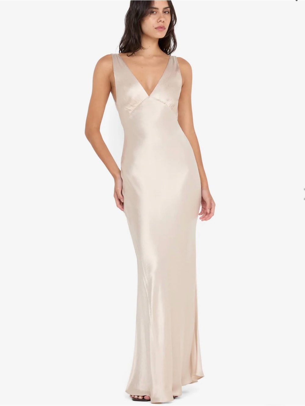 Bec & Bridge Sand Satin V-Neck Maxi Dress